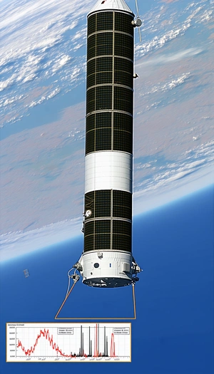 A Large Satellite Is Seen In The Sky, With A Blue Background