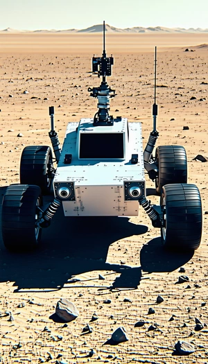 A White Robotic Vehicle With A Large Camera On Its Front