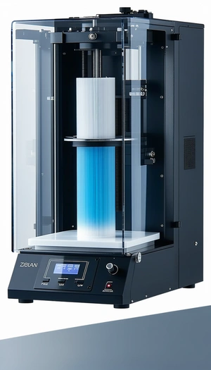 A Black And White Photo Of A Machine With A Blue And White Plastic Tube Inside Of It