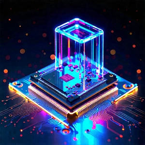 Microchip With Neon Accents With Brightly Lit,
