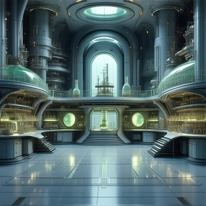 Tech Etching: Futuristic Research Laboratory With Futuristic Setting,