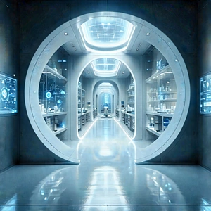 Futuristic Research Laboratory With Image, There