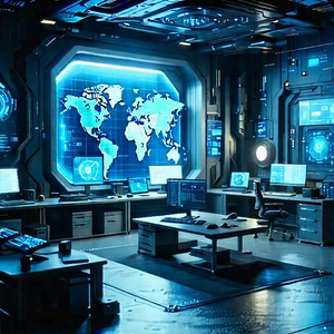 (futuristic:1.12) tech startup office