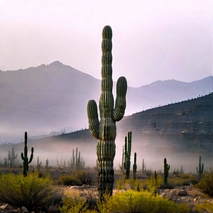 Nature Graphic Design: Cactus In Misty Environment With Cactus Plant