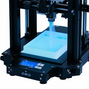 A 3d Printer Is In The Process Of Printing A Blue Object