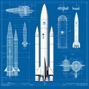 A Blue Drawing Of A Rocket Ship Is Displayed, Showing The Different Parts Of The Rocket