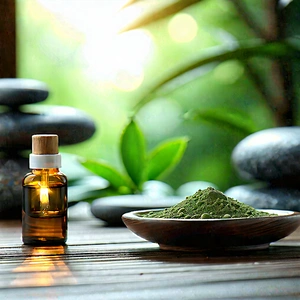 Lifestyle Stock Photography: Wellness Scene With Aromatherapy With Wooden Table