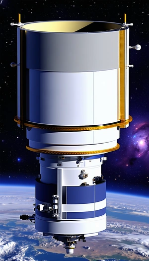 A Large White Satellite Is Seen In The Image, With A Blue And White Dome On Top
