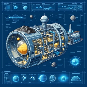 The Image Is A Blue And White Illustration Of A Space Station, Which Is Shaped Like A Large Sphere