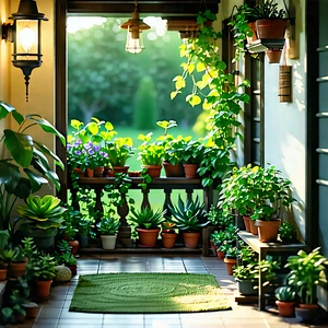 Lifestyle Macro Photography: Balcony Garden With Warm Lighting With Beautiful Garden