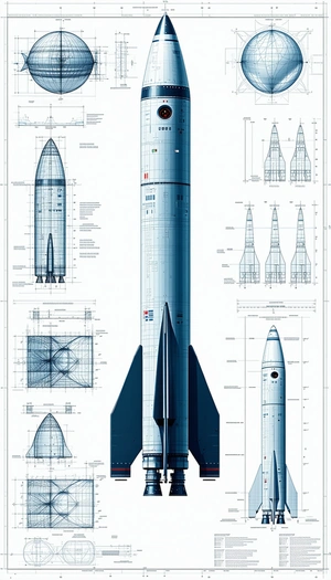A Large Rocket Ship Is Shown In A Detailed Drawing