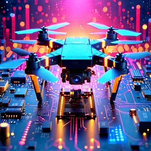 Drone With Data Visualization With Drone Hovering