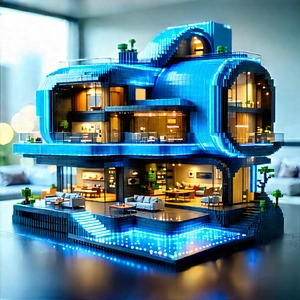 (futuristic:1.37) Smart Home With Blue White