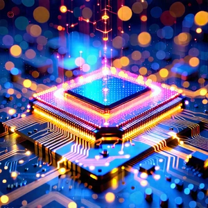 Microchip With Data Streams With Close-up Computer