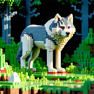 Nature Voxel Art: Wolf in natural habitat