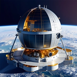 A Large, Round Spacecraft Floating In The Sky