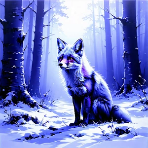 Nature Pencil Sketch: Fox In (forest:1.12) Environment With Blue Sitting