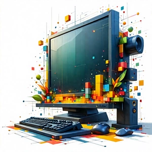 Tech Vector Art: Educational Technology In Tech Office With Computer Monitor
