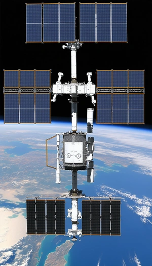 A Large White Space Station Is Docked With A Smaller Space Station