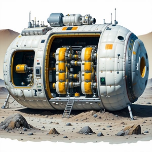 A Large White Spacecraft Is Shown In A Drawing, With A Hatch Open On The Side