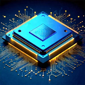 Microchip With Data Streams With Blue Square