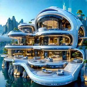 (futuristic:1.32) smart home