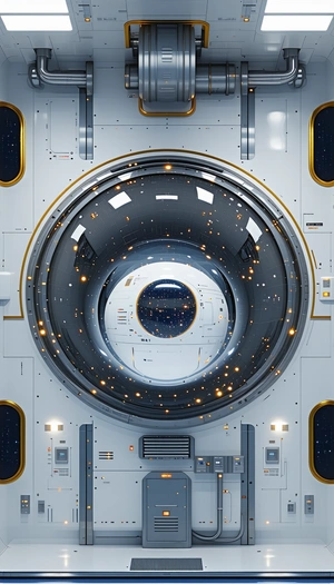 A Futuristic Space Station With A Large, Round, White Structure In The Center