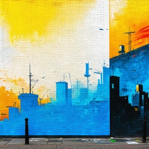 Urban Gouache Painting: Urban street art viewing scene