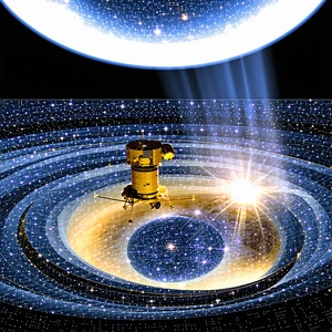A Space Station Floating In The Middle Of A Blue
