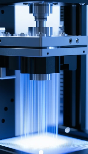 A Blue Light Is Shining Through A Machine, Illuminating A Clear Tube