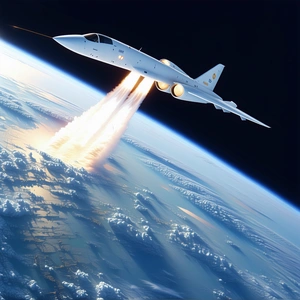 A Space Shuttle Is Flying Through The Sky, Leaving A Trail Of Smoke Behind It