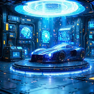 Entertainment Technology In Manufacturing Facility With Futuristic Scene