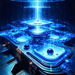 Quantum Computer With Blue Light Glow With Futuristic, Blue-lit