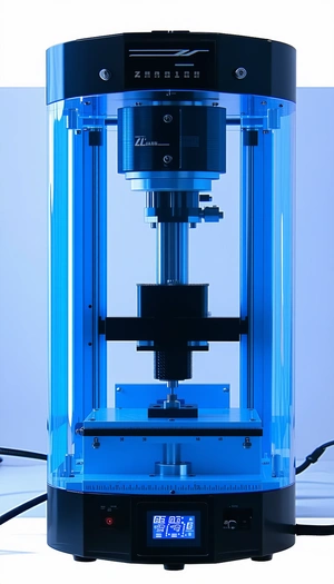 A Blue And Black Machine With A Black Base, Which Appears To Be A Microscope