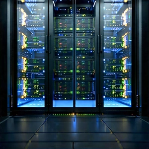 Server Rack With (digital:1.31) Particles With Large, Blue