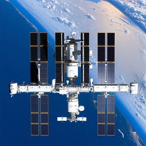 A Large Space Station With A Prominent Solar Panel On Its Side
