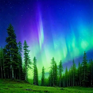 Nature Stock Photography: Northern Lights Over Forest Clearing With Beautiful Night