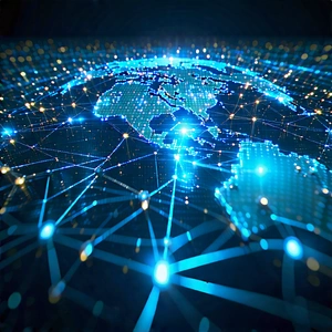 Tech Hdr Photography: Blockchain Network Visualization With Blue White