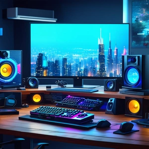 Tech Low Poly: Entertainment Technology In Tech Office With Computer Desk