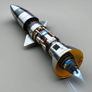 A Rocket Is Shown In A Close-up View, With Its Engine And Fuel System Visible