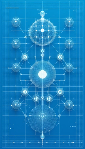A Blue And White Drawing Of A Circle With A Dot In The Center Is Displayed