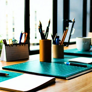 Business Blender Artwork: Workplace with productivity tools on desk