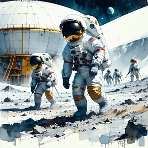 In The Image, There Are Several Astronauts Walking On The Moon
