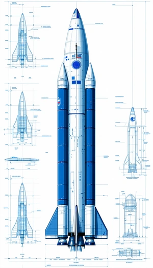 A Blue And White Space Shuttle Is Shown In A Detailed Drawing