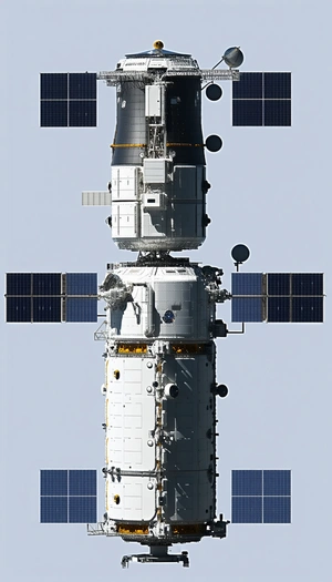 A Large White Spacecraft Is Shown In A Blue Sky