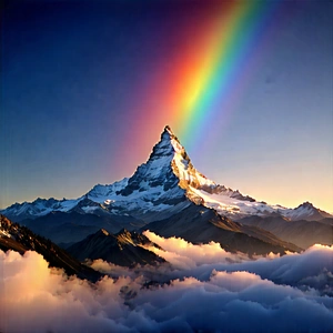 Nature Digital Art: Rainbow Over Mountain Peak With Majestic Mountain