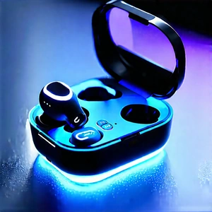 Wireless Earbuds With Glowing Screen With Blue Black