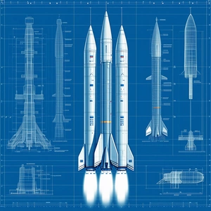 A Blue Illustration Of A Rocket Ship Is Shown, With A Close-up Of The Rocket's Engine