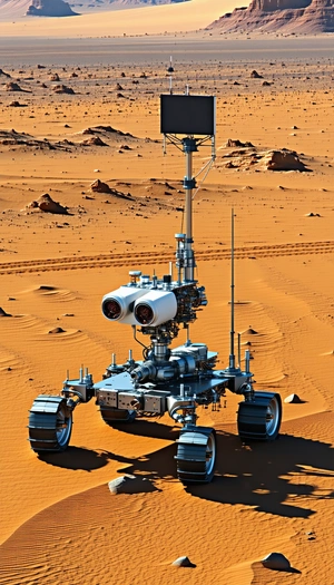 A Robotic Vehicle With A Large Camera Mounted On Its Front