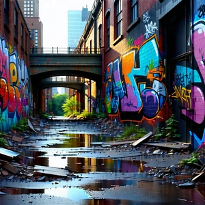 Urban Macro Photography: Urban Street Art Viewing Scene With Narrow Alleyway